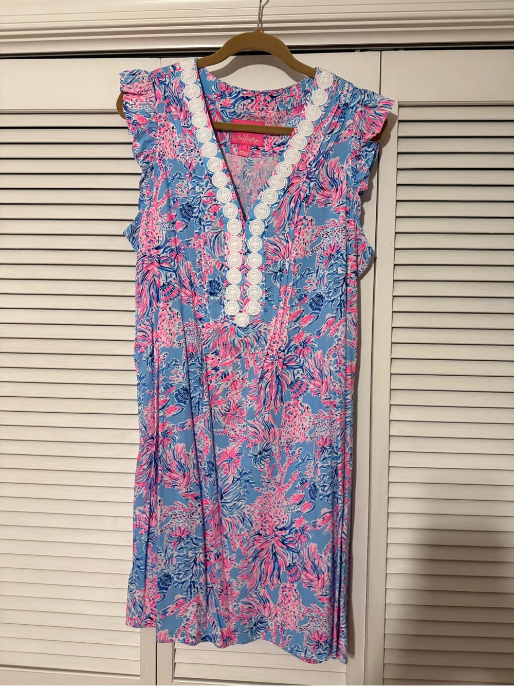 Lilly Pulitzer Blue & Pink Floral Sleeveless Dress with White Trim